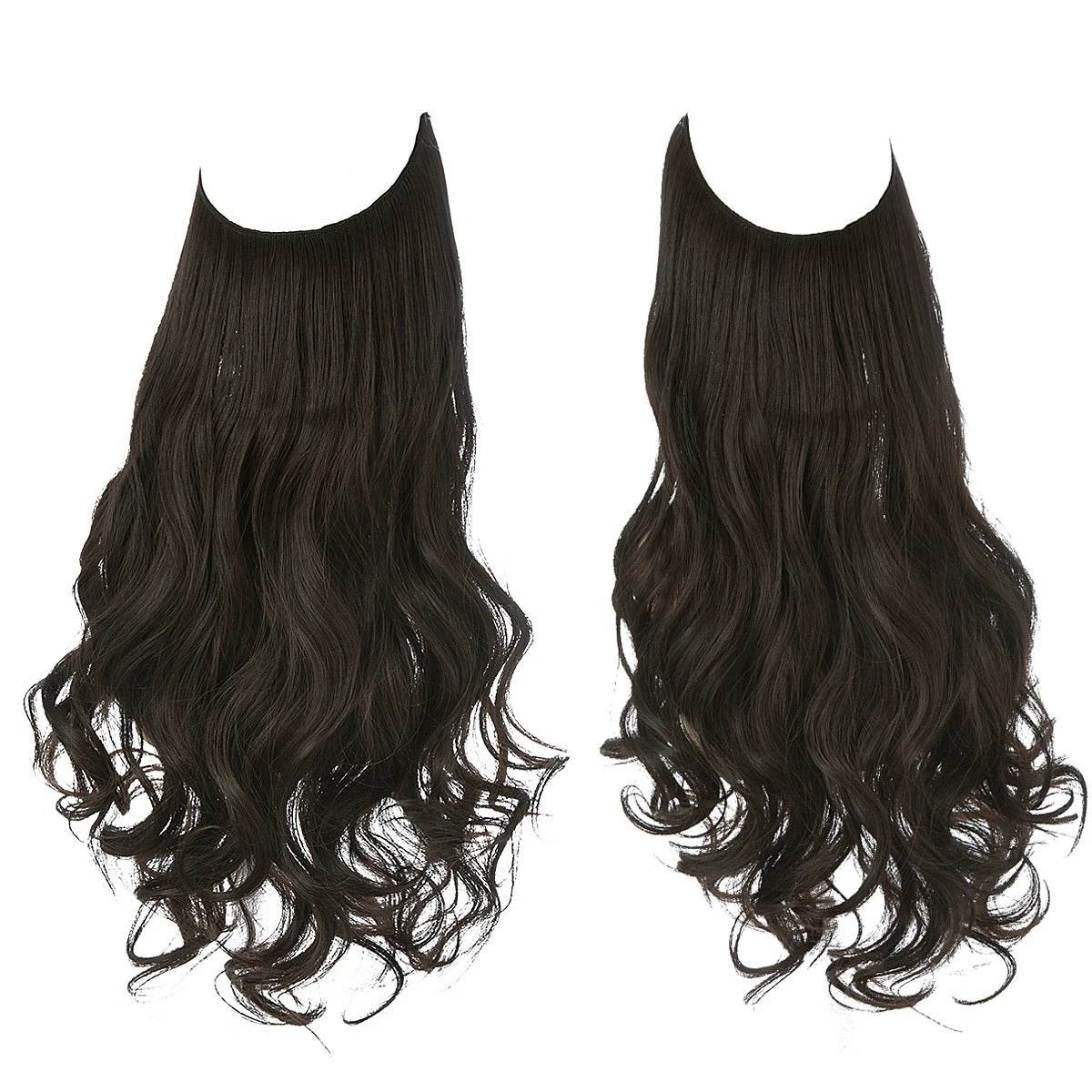 Premium Synthetic Invisible Wire Hair Extensions – Long Wavy Synthetic Hairpiece for Women, No Clips - CartRare