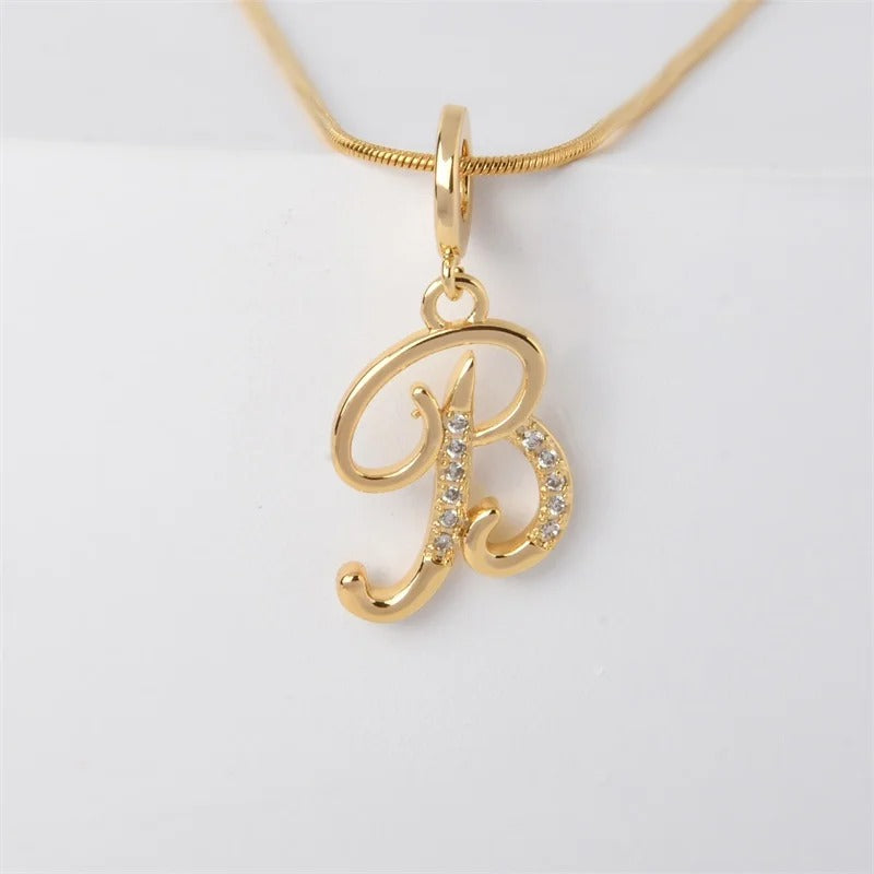 Gold Letter Pendant Necklace for Women – A-Z Alphabet Zircon Crystal Choker, Snake Chain Jewelry Gift - CartRare