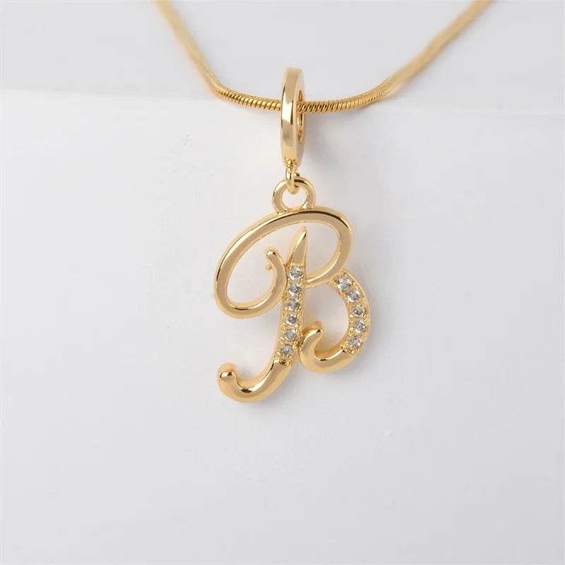 Gold Letter Pendant Necklace for Women – A-Z Alphabet Zircon Crystal Choker, Snake Chain Jewelry Gift - CartRare