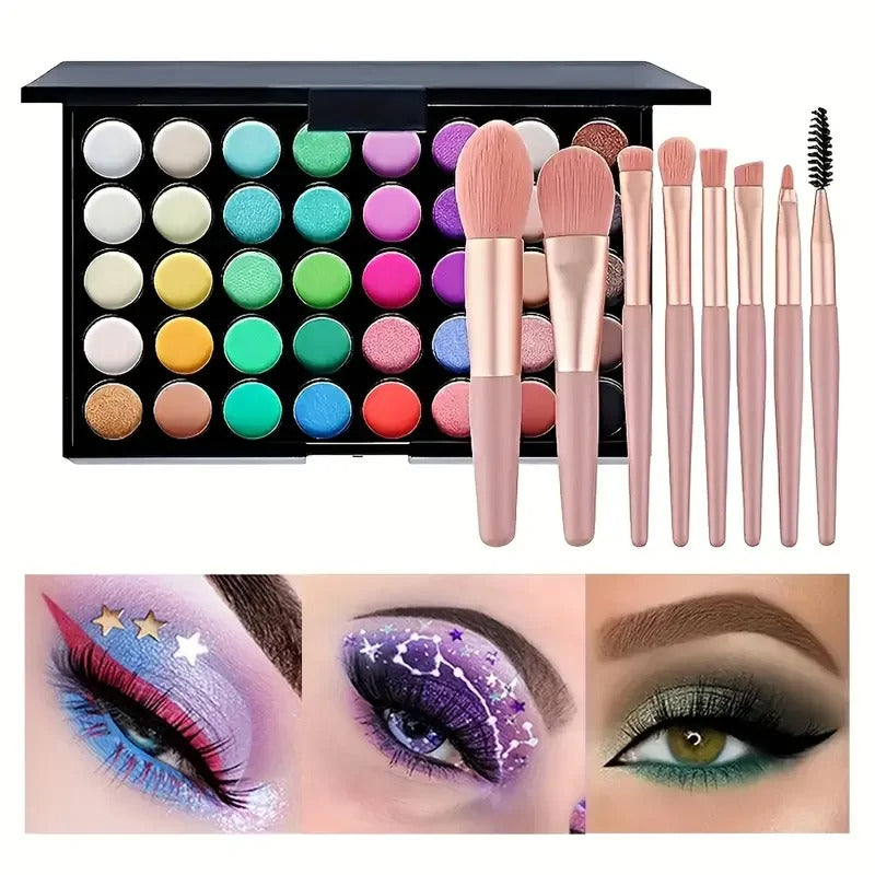 Professtional 40-Color Glitter & Matte Eyeshadow Palette – Waterproof, Long-Lasting Pressed Powder Makeup Kit for Women - CartRare