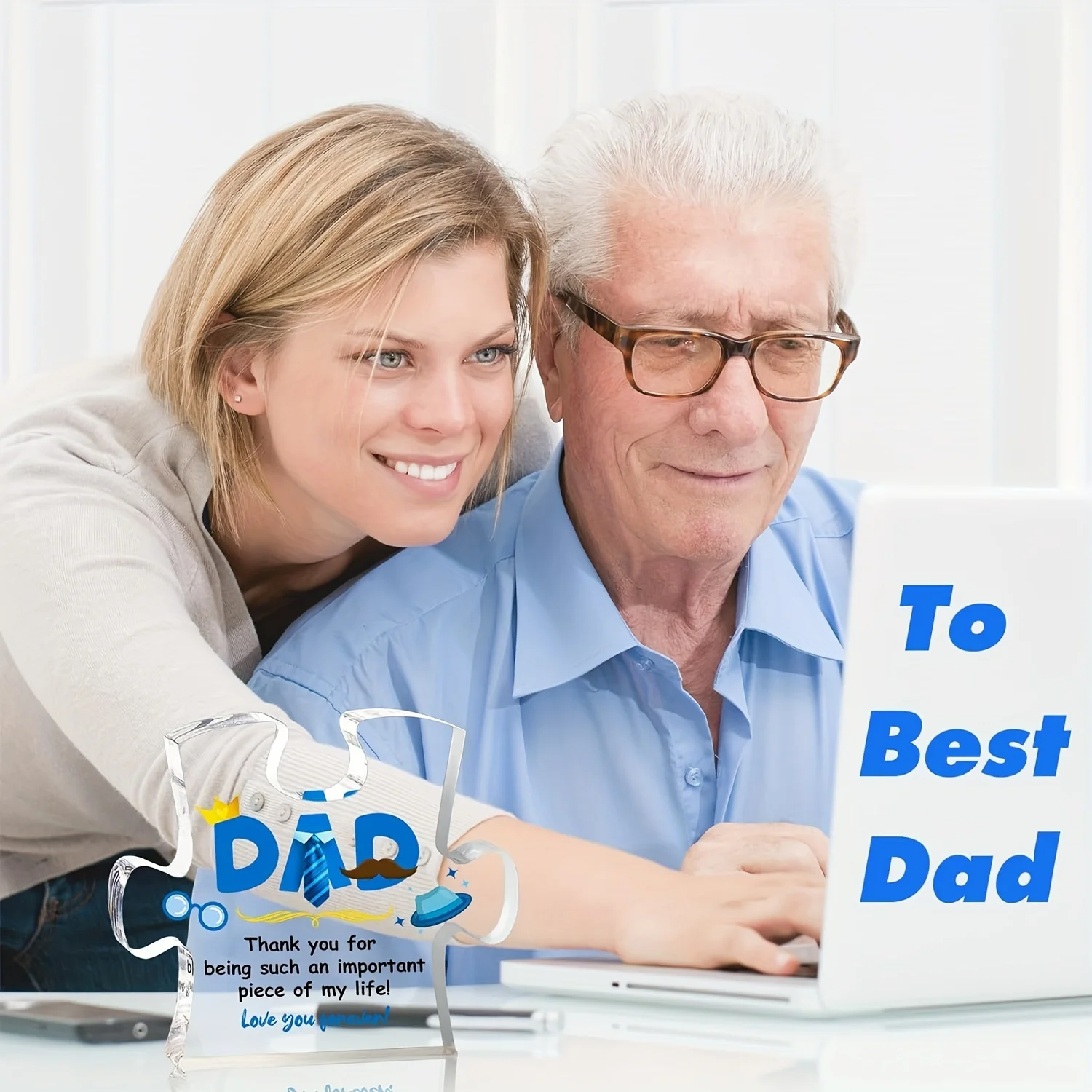 Acrylic Puzzle Plaque with Heartfelt Sayings Gift for Dad from Son or Daughter - CartRare