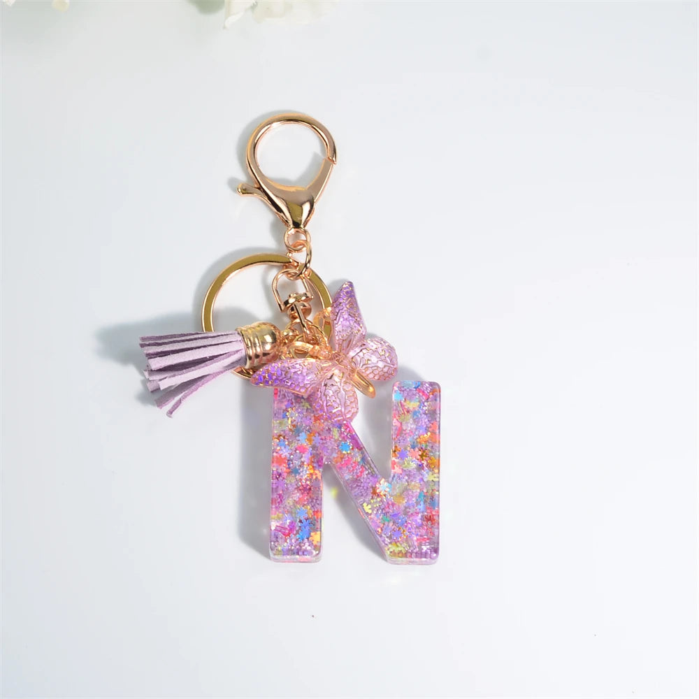 A–Z Personalized Butterfly Tassel Keychain – Custom Initial Gift for Women