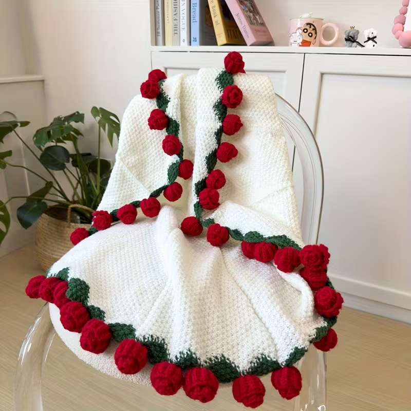 Crochet Flower Blanket & Bouquet Handmade Soft Lightweight Throw for Home & Gifts