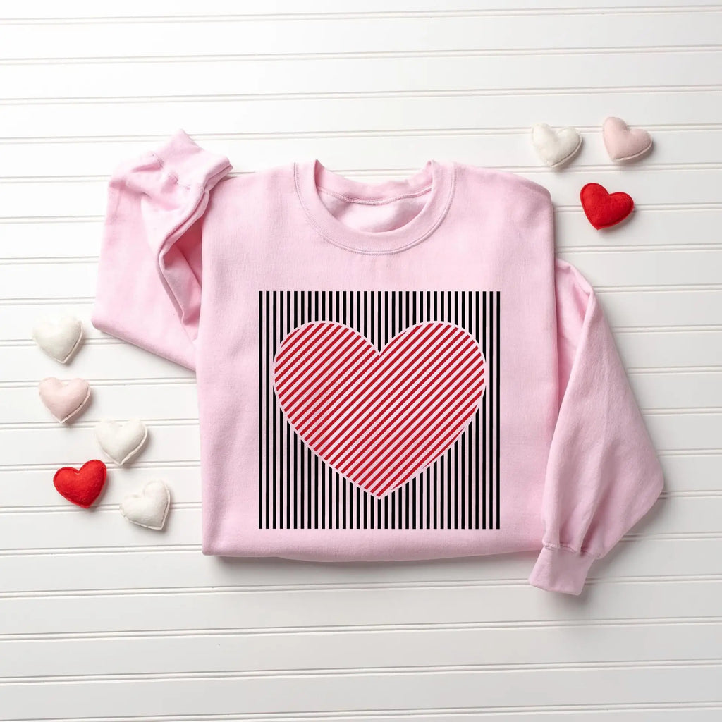 Vintage Heart Striped Women’s Loose Fit Fleece Sweatshirt