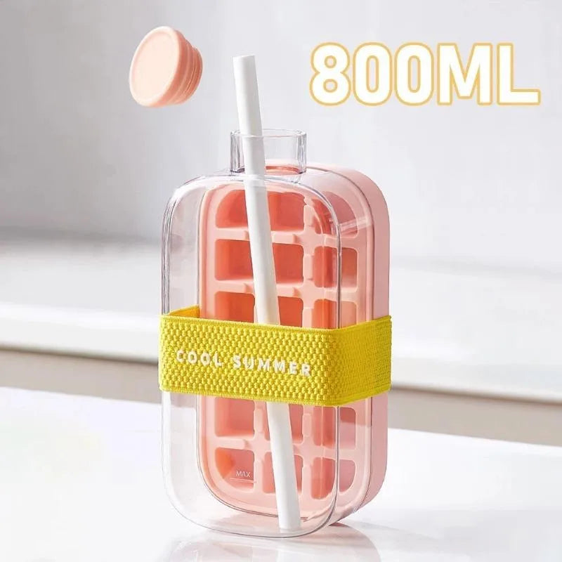 2-in-1 Ice Cube Tray & Water Bottle – Portable High-Capacity Ice Maker Mold for Home & Kitchen Summer Use - CartRare