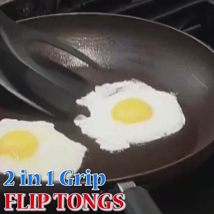 2-in-1 Nylon Flip Tongs & Spatula | Egg & Steak Turner Tongs