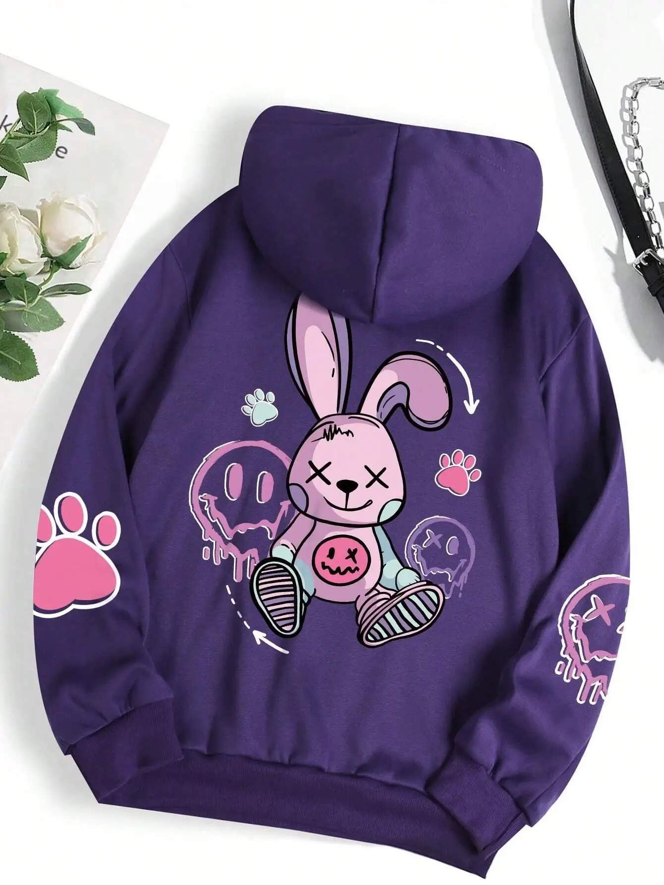 Hip Hop Oversized Printed Hoodie for Women Casual Fleece Sweatshirt