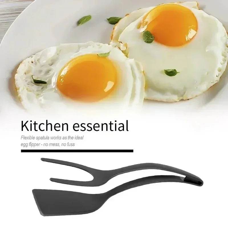 2-in-1 Nylon Flip Tongs & Spatula | Egg & Steak Turner Tongs - CartRare