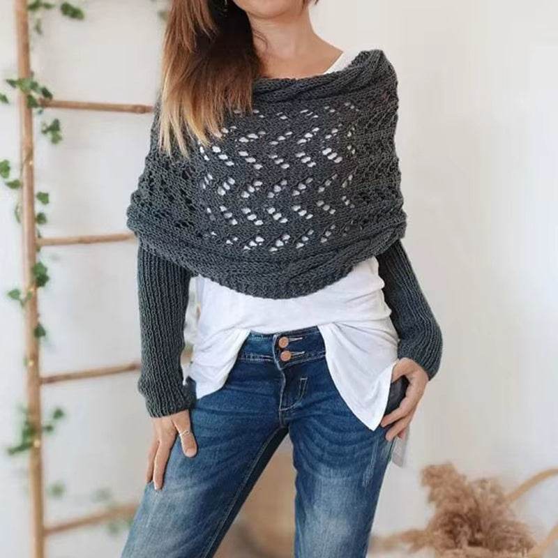 Bohemian Braided Crochet Sweater Scarf with Sleeves for Women - CartRare