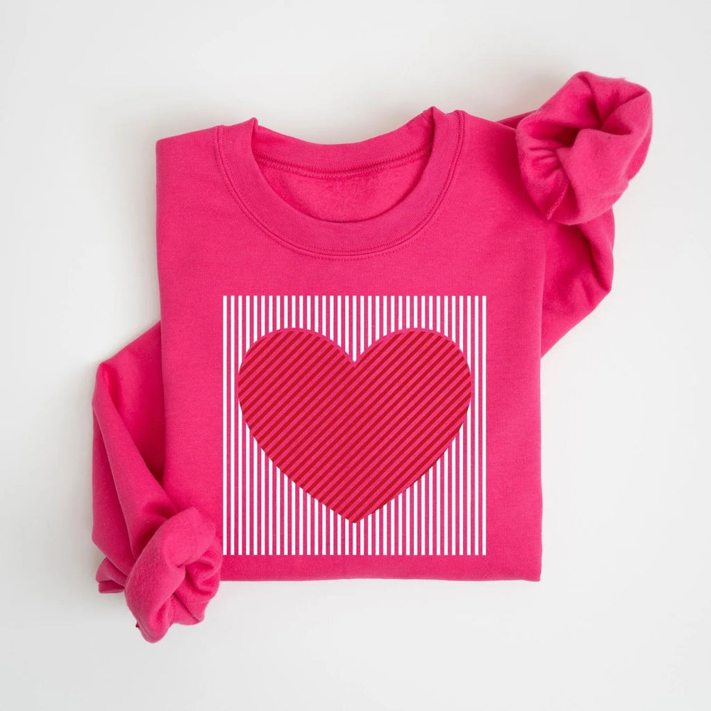 Vintage Heart Striped Women’s Loose Fit Fleece Sweatshirt