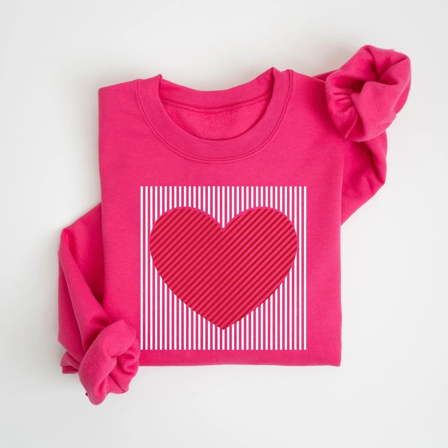 Vintage Heart Striped Women’s Loose Fit Fleece Sweatshirt