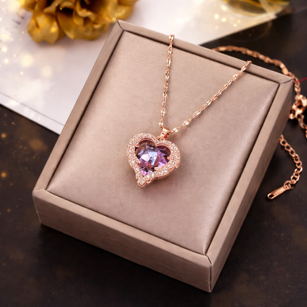 Ocean Heart Crystal Pendant Necklace for Women