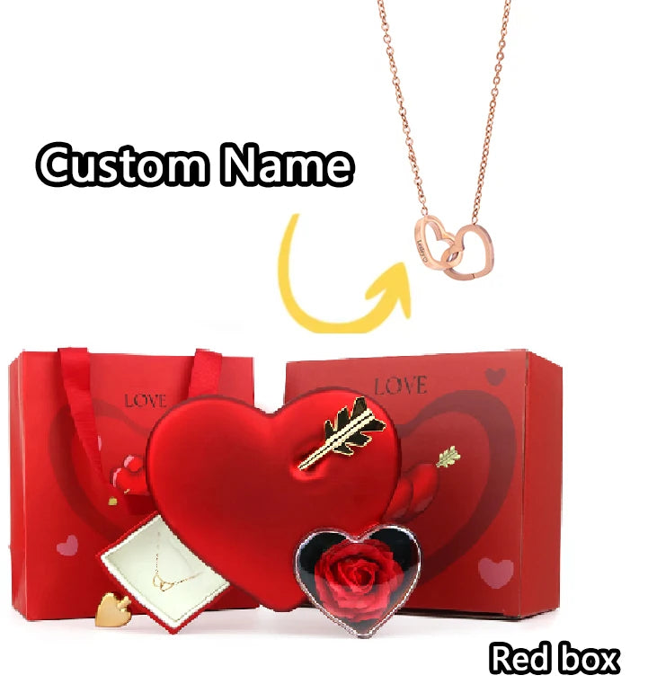 Custom Name Necklace & Eternal Rose Heart Jewelry Gift Box