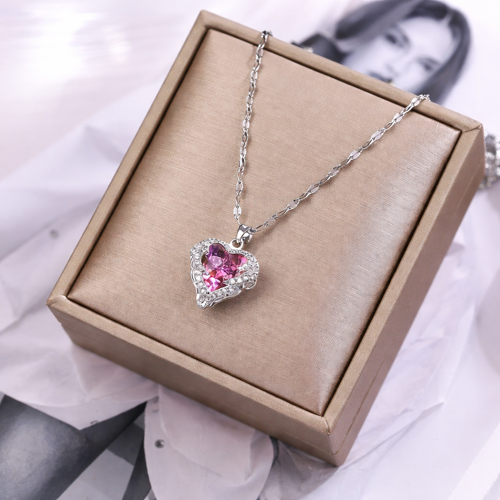 Ocean Heart Crystal Pendant Necklace for Women