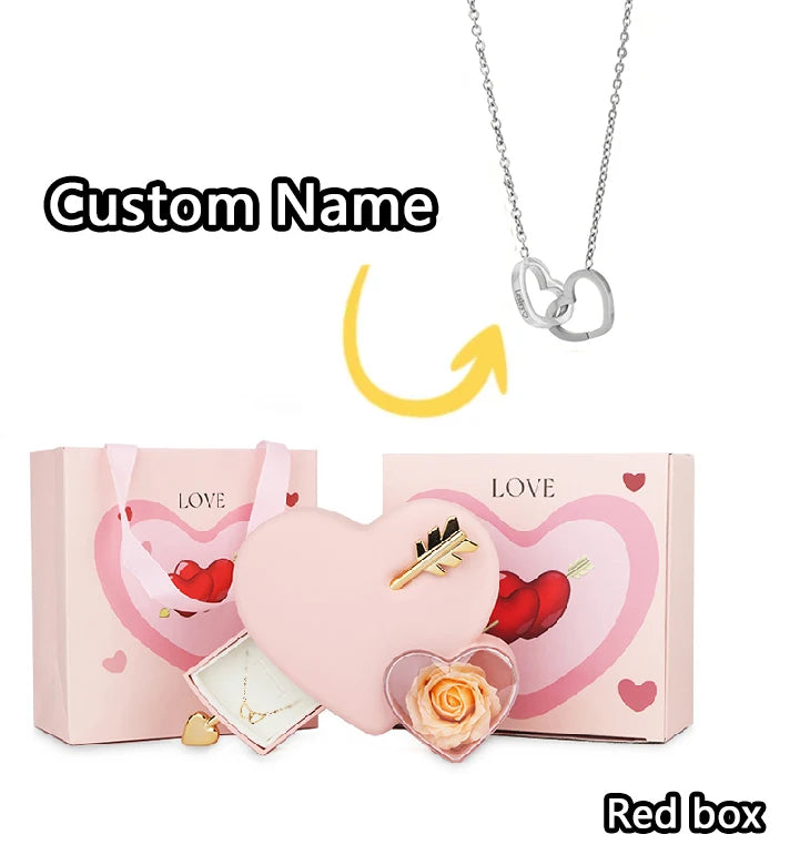 Custom Name Necklace & Eternal Rose Heart Jewelry Gift Box