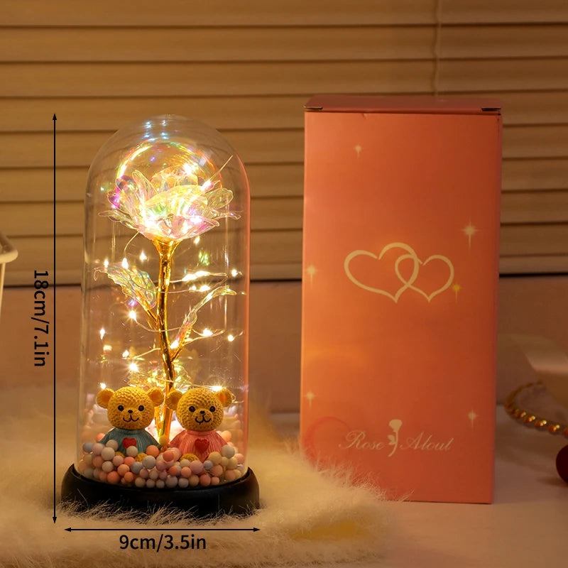 Eternal Rose LED Light in Glass Dome Romantic Gift Decor