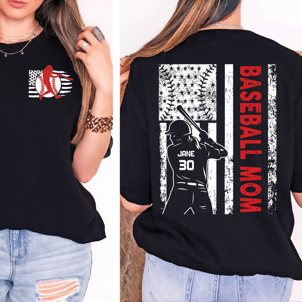 Custom Baseball Mom Shirt | Personalized Custom Name and Number T-shirt | Gift for Mom | Gift for Wife | Front & Back Shirt 682241