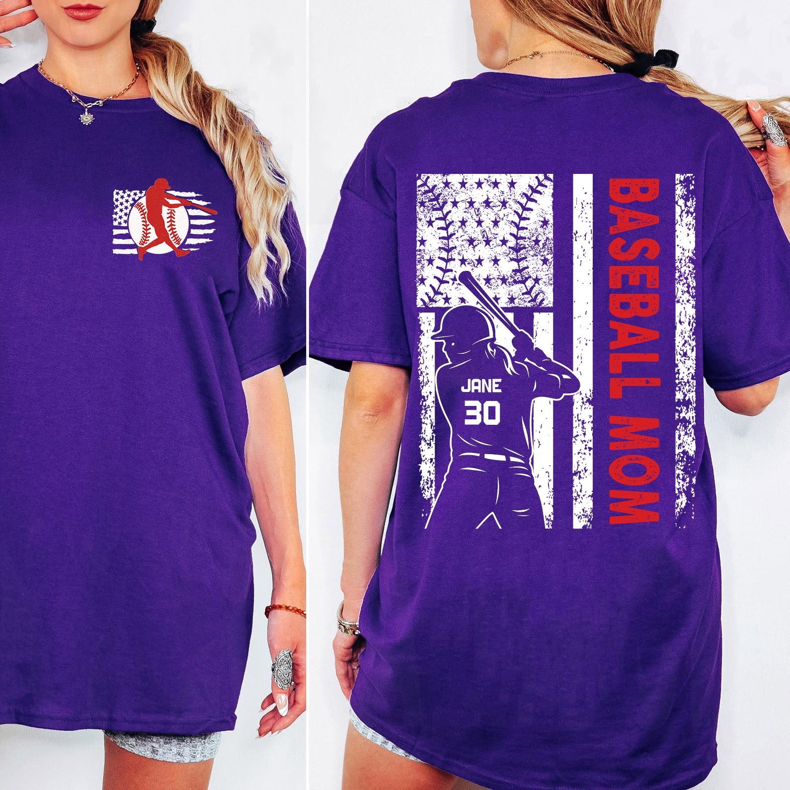 Custom Baseball Mom Shirt | Personalized Custom Name and Number T-shirt | Gift for Mom | Gift for Wife | Front & Back Shirt 682241