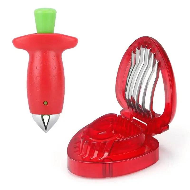 2-in-1 Strawberry Slicer & Stem Remover – Easy Kitchen Fruit Tool for Slicing, Coring & Peeling Berries, Melons & More - CartRare