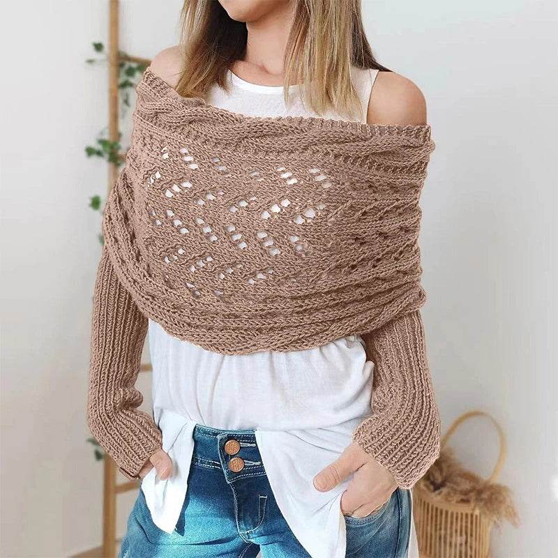 Bohemian Braided Crochet Sweater Scarf with Sleeves for Women - CartRare