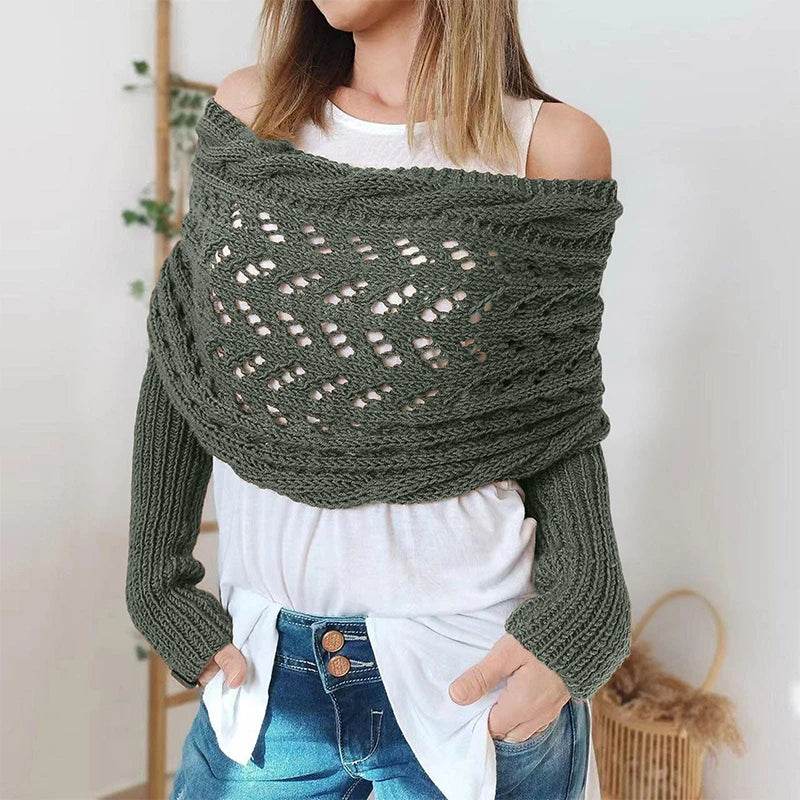 Bohemian Braided Crochet Sweater Scarf with Sleeves for Women - CartRare