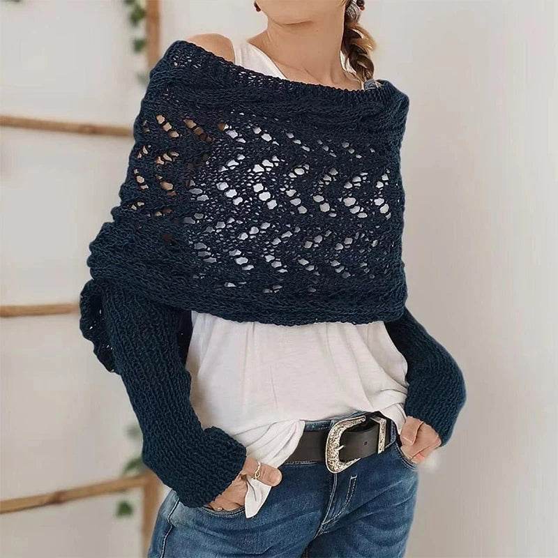 Bohemian Braided Crochet Sweater Scarf with Sleeves for Women - CartRare