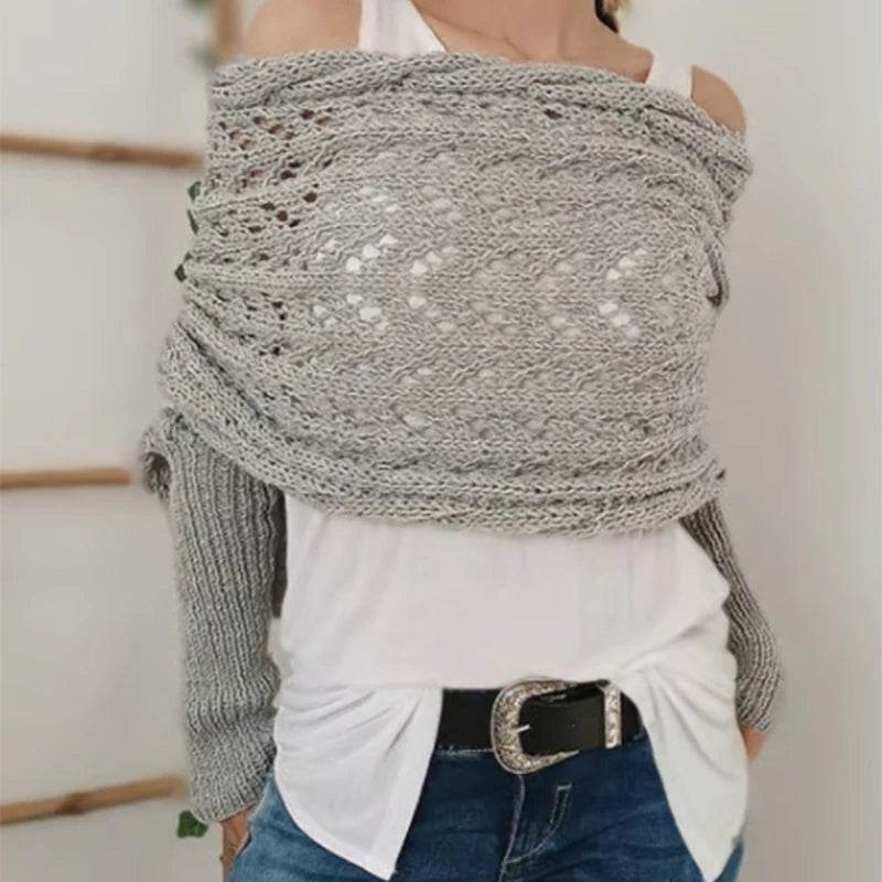 Bohemian Braided Crochet Sweater Scarf with Sleeves for Women - CartRare