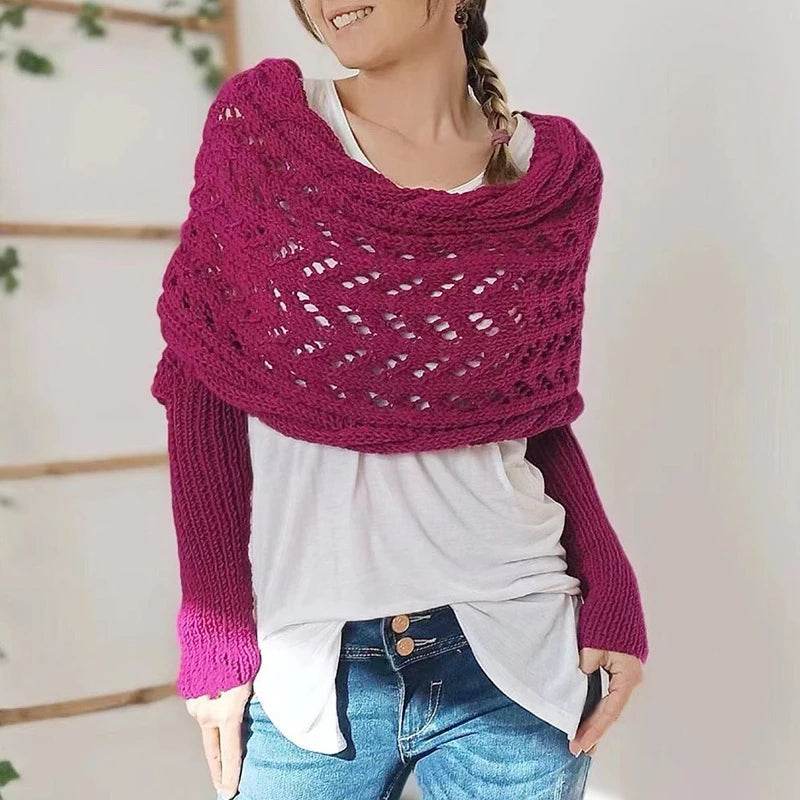 Bohemian Braided Crochet Sweater Scarf with Sleeves for Women - CartRare