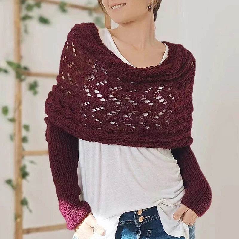 Bohemian Braided Crochet Sweater Scarf with Sleeves for Women - CartRare