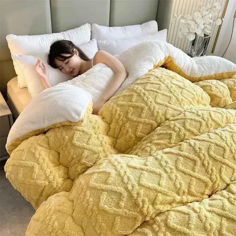 Thick Winter Blanket for Bed Soft Flannel & Artificial Lamb Cashmere Warm, Cozy & Comfortable Quilt Comforter