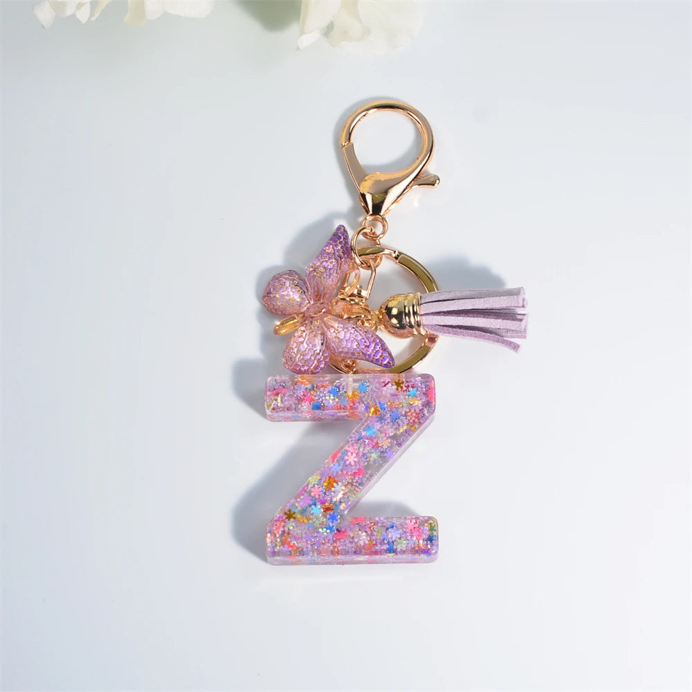 A–Z Personalized Butterfly Tassel Keychain – Custom Initial Gift for Women